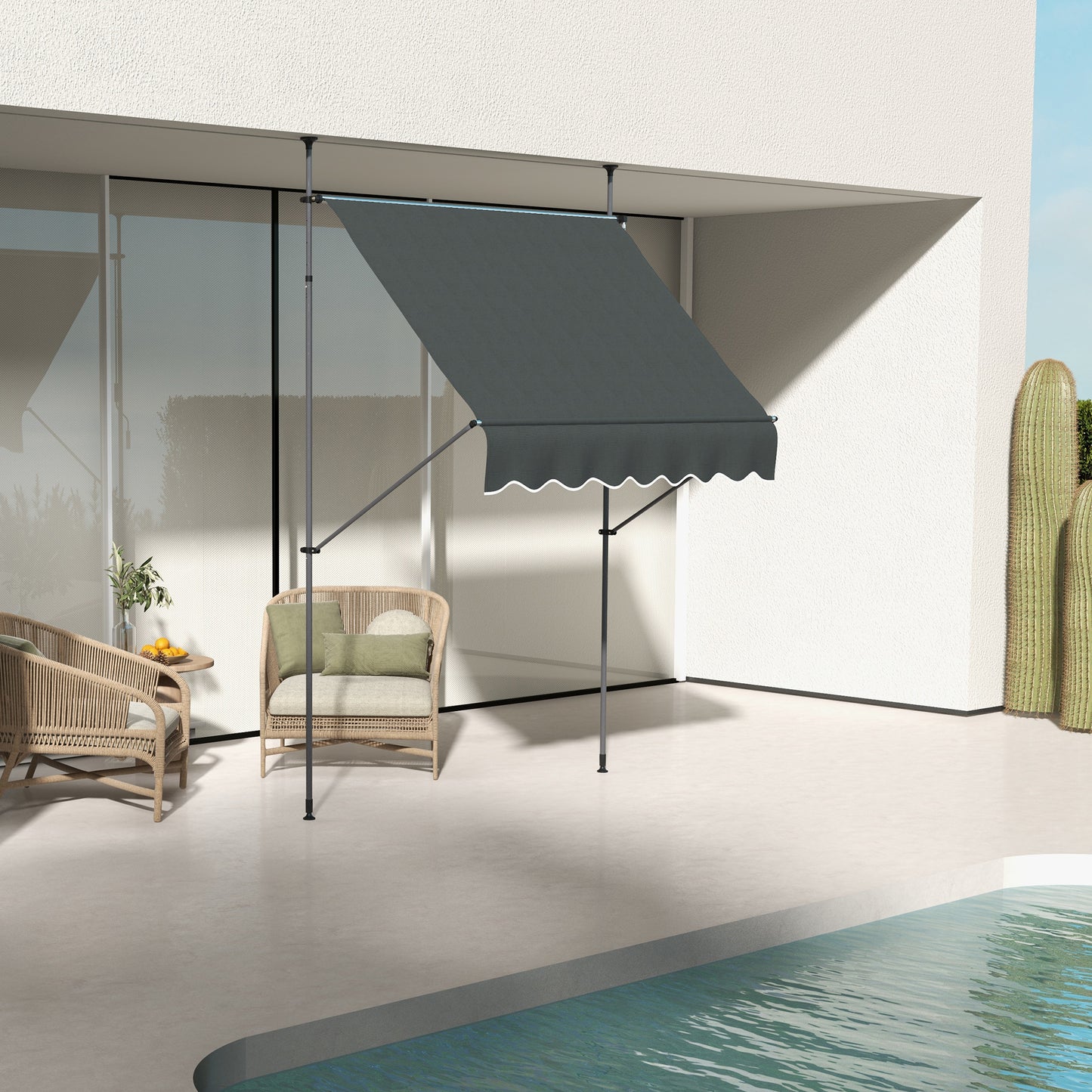 2 x 1.2m Manual Retractable Awning - Grey