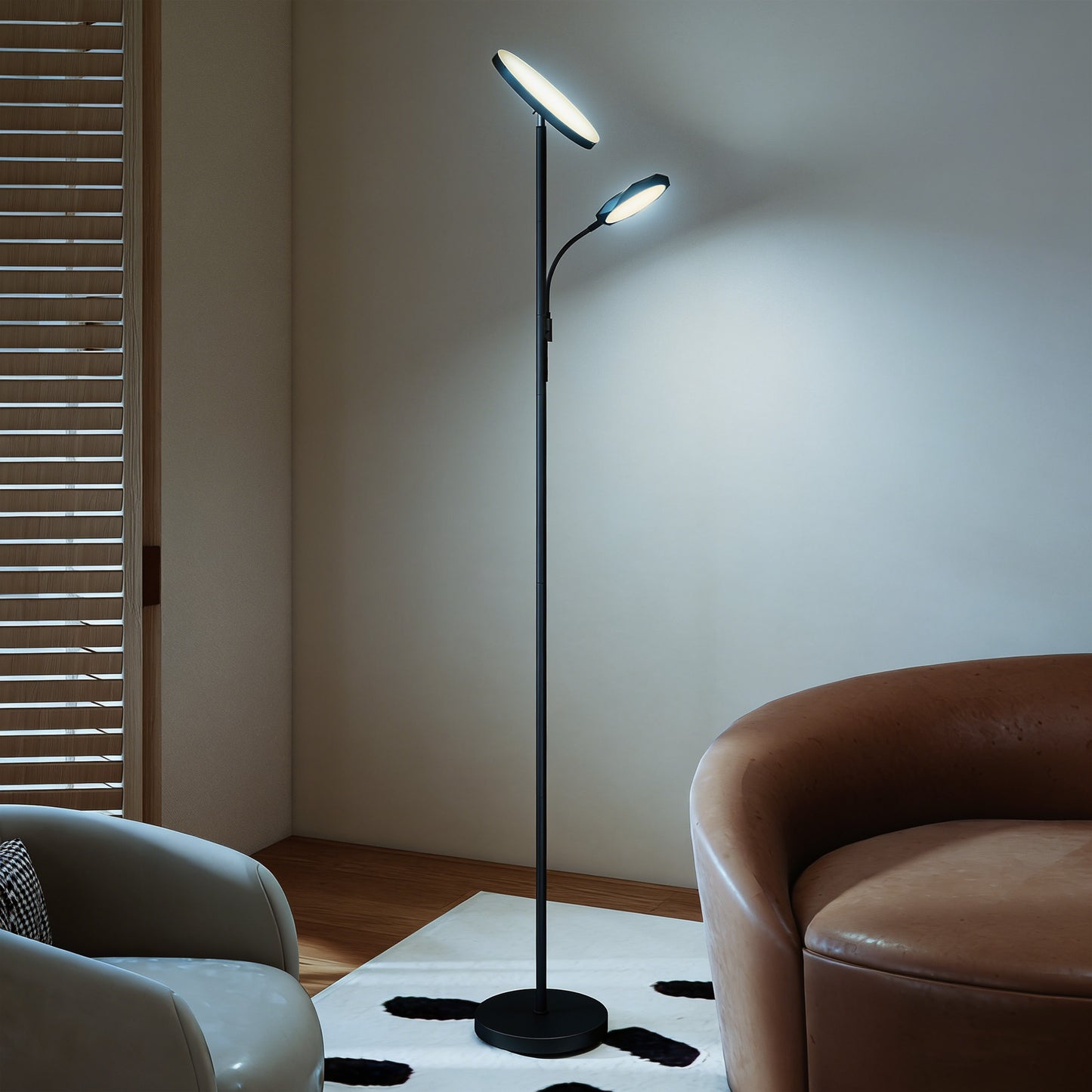 LED Floor Lamp for Living Room, Stepless Dimmable Standing Lamp, Mother and Child Uplighter with Reading Light