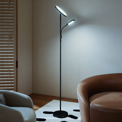 LED Floor Lamp for Living Room, Stepless Dimmable Standing Lamp, Mother and Child Uplighter with Reading Light