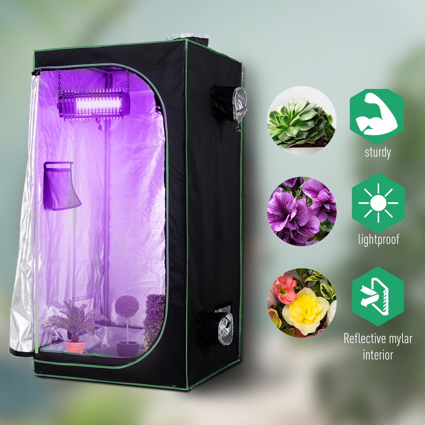 Grow Tent Reflective Mylar Hydroponic with Adjustable Vents and Floor Tray for Indoor Plant Growing