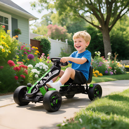 Pedal Go Kart for Kids Aged 3-6 Years, with Freewheel System, Brake, EVA Anti-Slip Wheels, Green