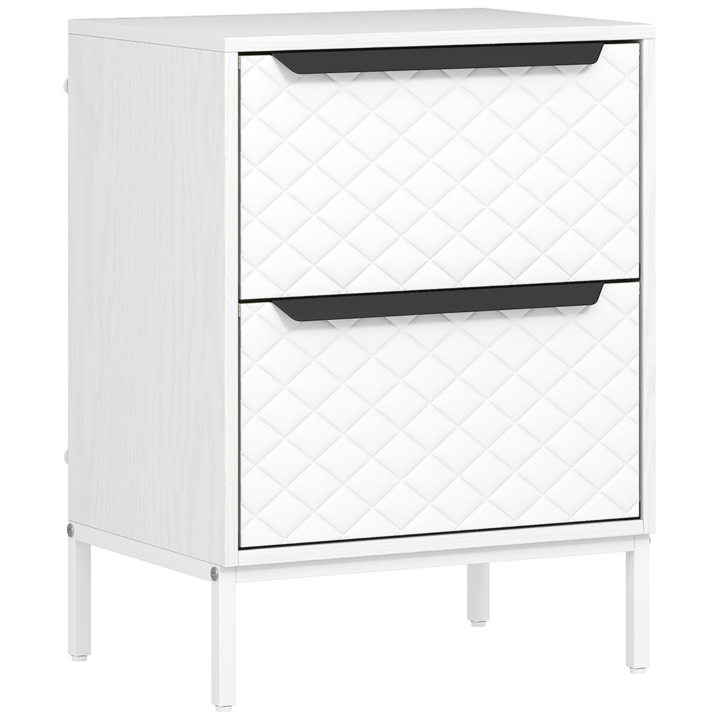 Chest of Drawers, Dresser with 2 Fabric Drawers and Aluminium Handles - White