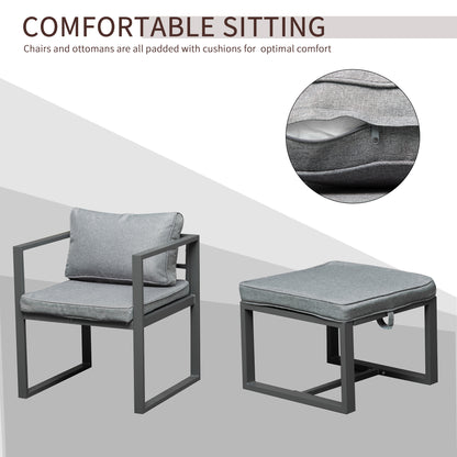 9PCs Patio Aluminium Dining Set, Space Saving Cube Set with 4 Chairs, 4 Ottoman, Cushions, 8 Seater Garden Furniture