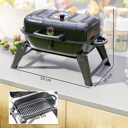 Charcoal Barbecue Grill Folding Portable BBQ Grill for Camping with 1232 cm² Cooking Area, Adjustable Vent, Thermometer