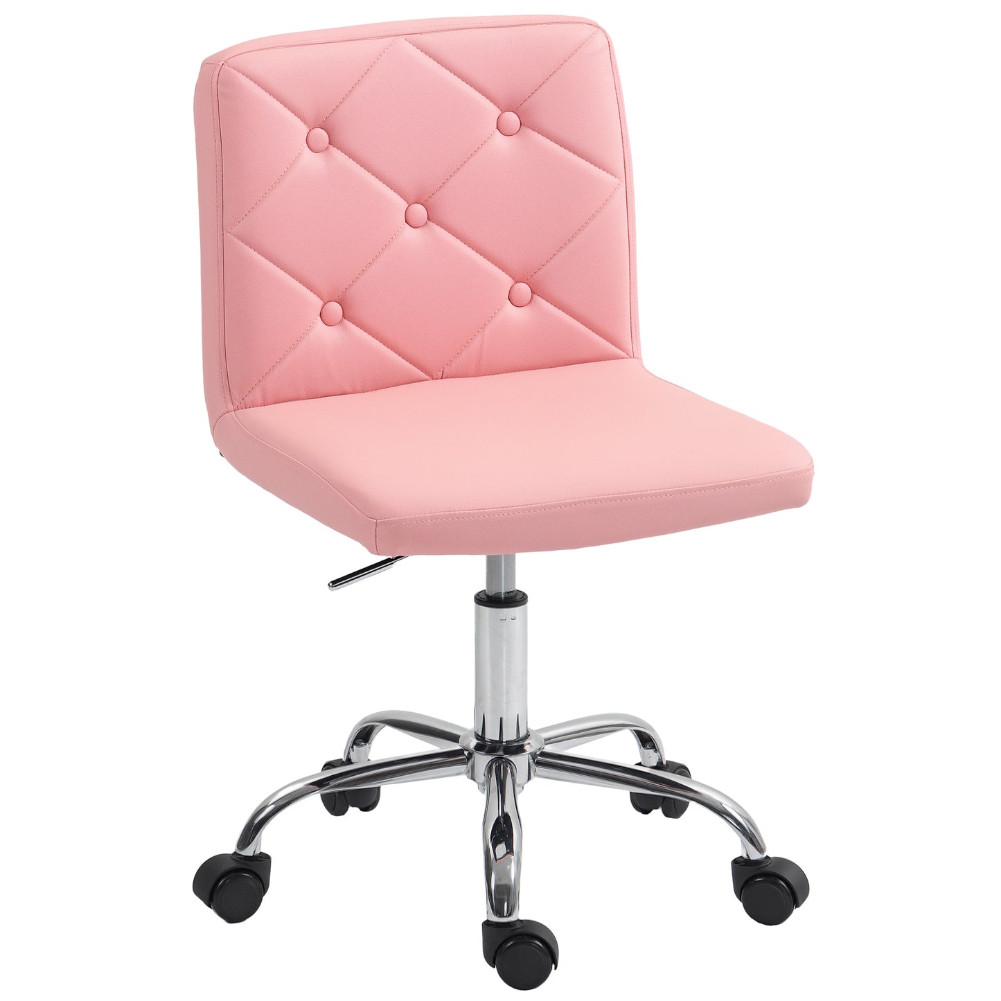 PU Leather Armless Office Chair, Modern Vanity Computer Swivel Chair with Rolling Wheels and Adjustable Height for Home Study