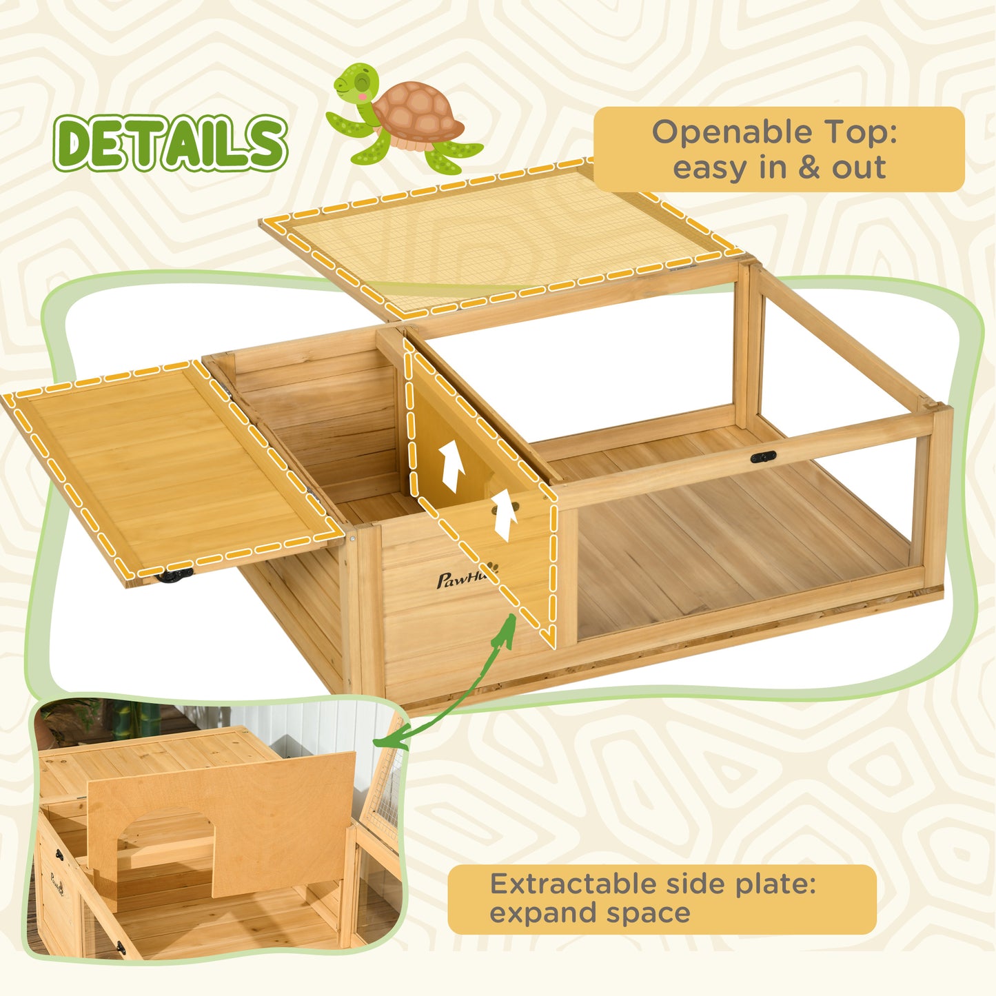 Tortoise House, Small Reptile Wooden House, with Mesh Roofs, Side Panels, for Turtles, Lizards, Geckos and Snakes