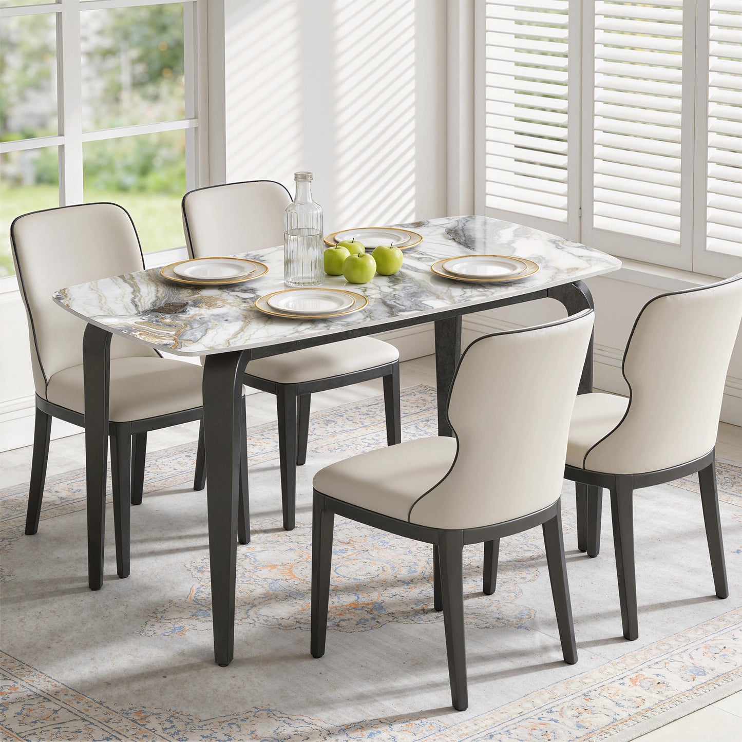 Dining Table for 4, Modern Kitchen Table with Sintered Stone Tabletop, Metal Legs, White