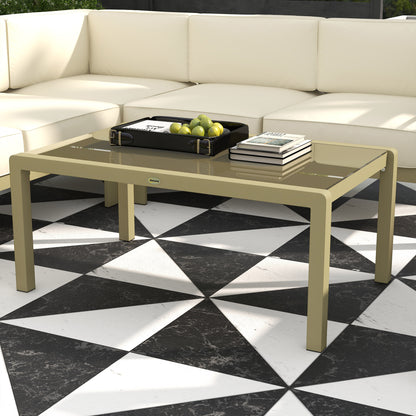 5-Piece Garden Corner Sofa Set with Cushions, 6 Seater Aluminium Garden Furniture Set with Glass Top Coffee Table