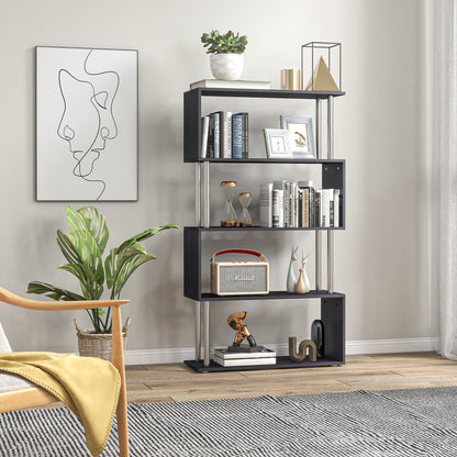 S Shape Bookcase, 5 Tiers Bookshelf, Modern Freestanding Storage Shelf for Home Office, Study, Living Room