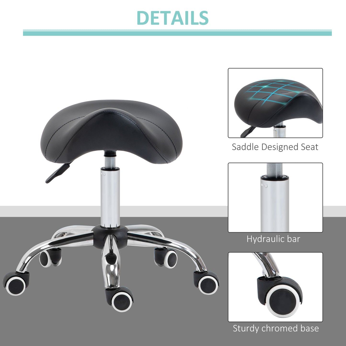 Cosmetic Stool 360° Rotate Height Adjustable Salon Massage Spa Chair Hydraulic Rolling Faux Leather Saddle Stool Mobility