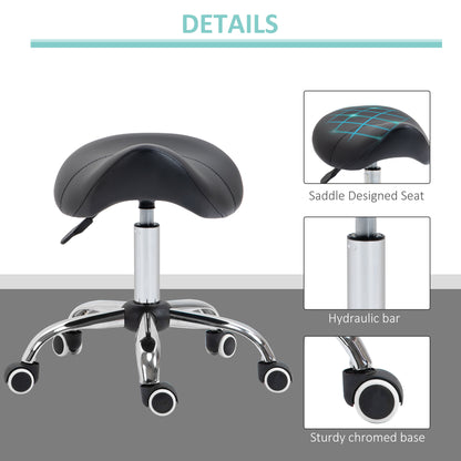 Cosmetic Stool 360° Rotate Height Adjustable Salon Massage Spa Chair Hydraulic Rolling Faux Leather Saddle Stool Mobility