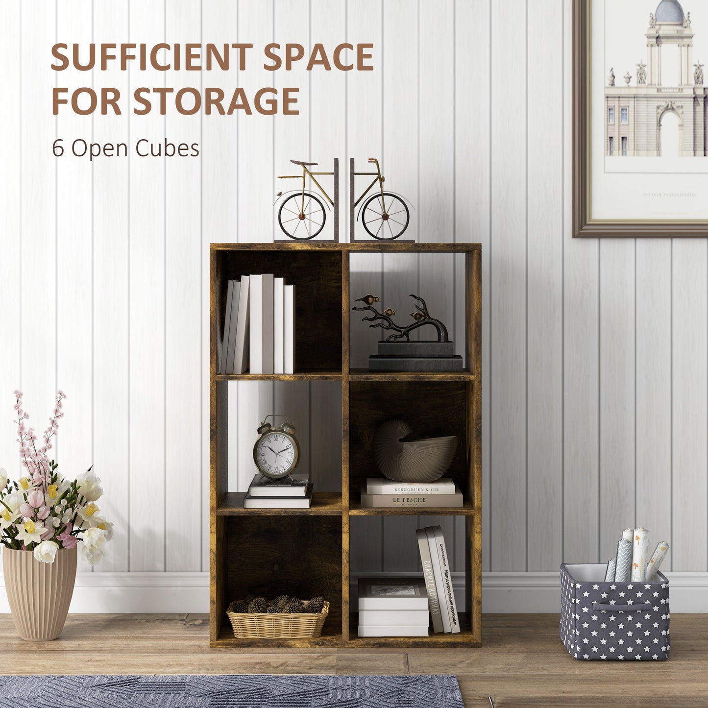 6-Cube Bookshelf - Rustic Brown