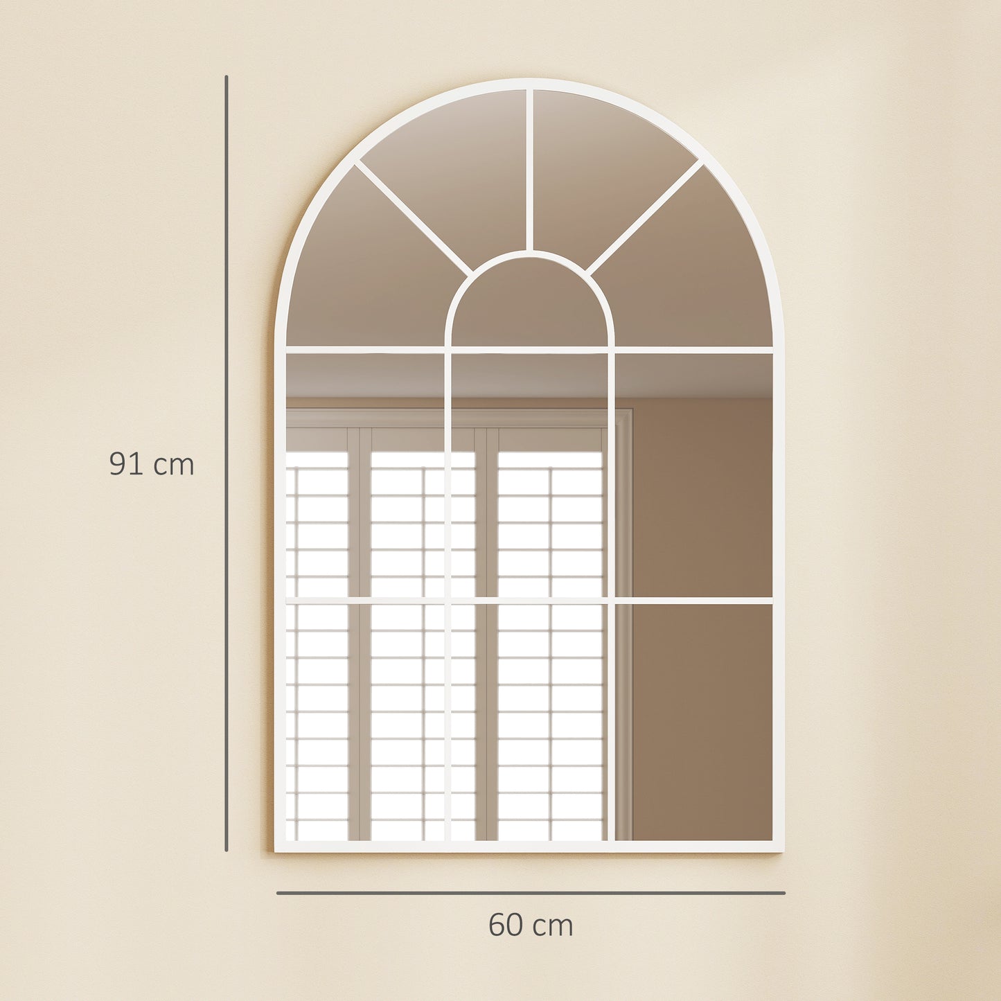 90 X 61cm Arched Grid Mirror - White