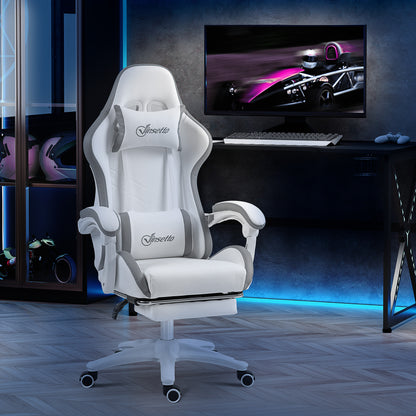 Computer Gaming Chair, PU Leather Desk Chair with Footrest, Swivel Task Chair with 135° Reclining Back and Lumbar Support