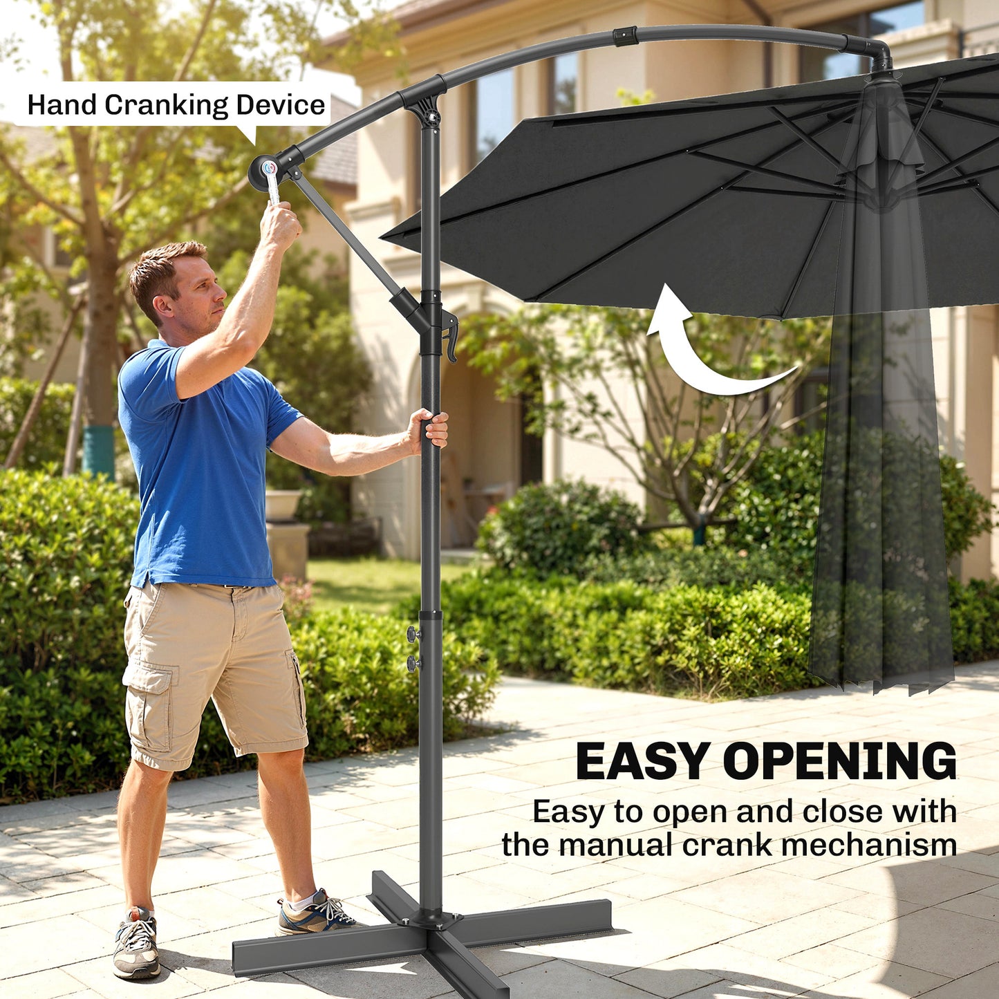 3m Overhanging Cantilever Parasol, with Cross Base - Grey