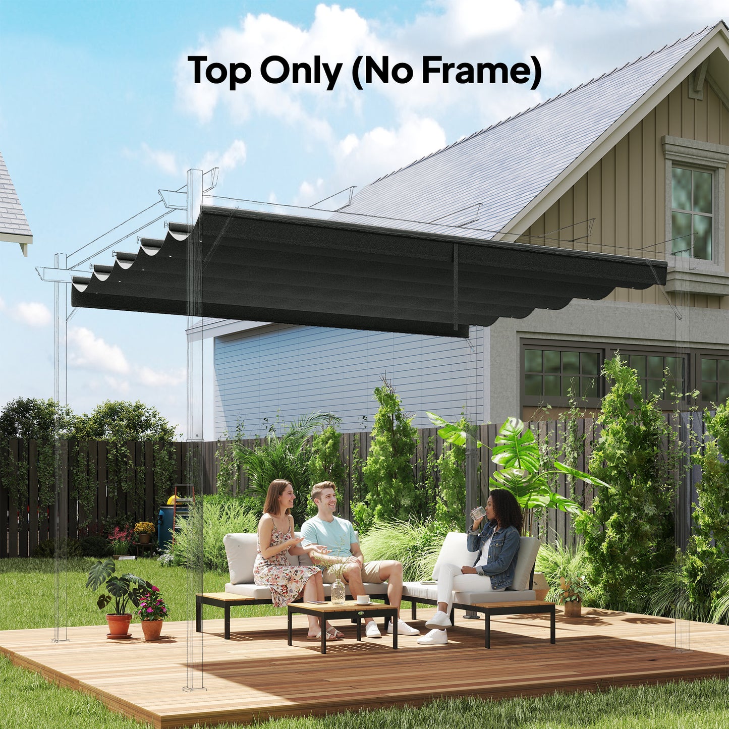 Retractable Pergola Cover, 2.55 x 2.5 m Replacement Canopy Fabric for 3 x 3 m Frame, Roof Top Only, Dark Grey