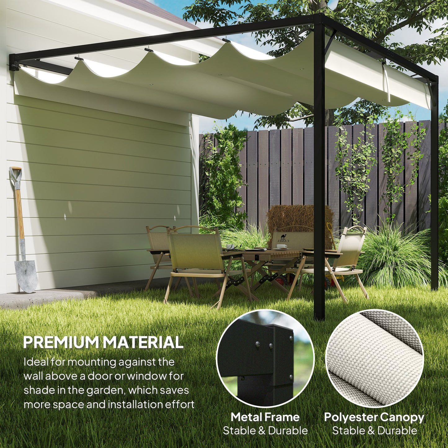 3 x 3 m Pergola, with Sliding Canopy - Cream White
