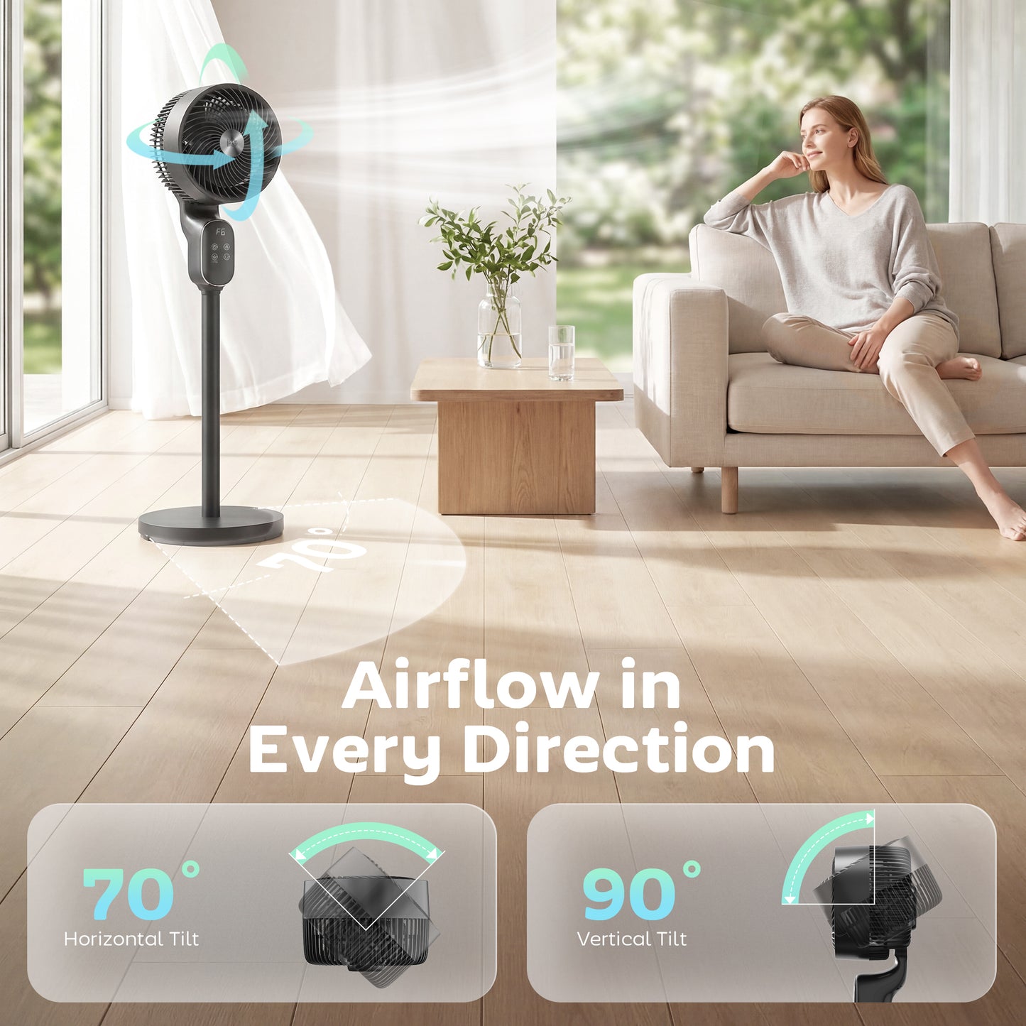 20 dB Silent Standing Fan for Bedroom, 39in Pedestal Fan with Remote, Oscillating, 8 Speeds, Adjustable Height, Black