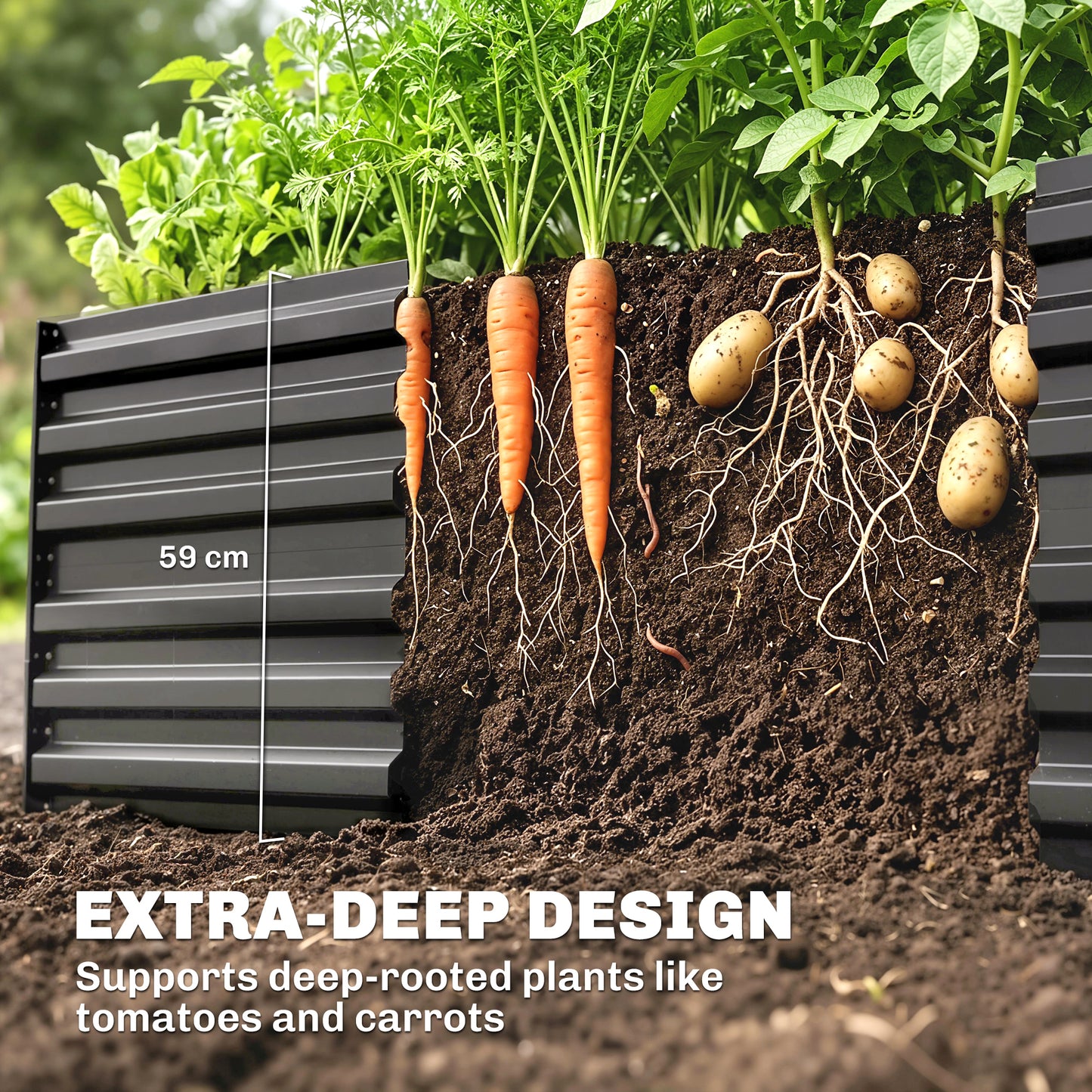 Raised Beds for Garden, Galvanised Steel Outdoor Planters with Multi-reinforced Rods, 180 x 90 x 59 cm, Dark Grey