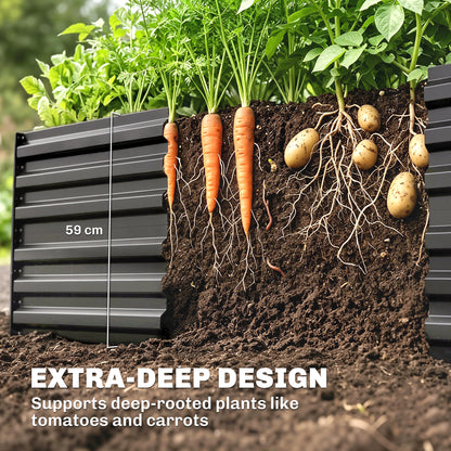 Raised Beds for Garden, Galvanised Steel Outdoor Planters with Multi-reinforced Rods, 180 x 90 x 59 cm, Dark Grey