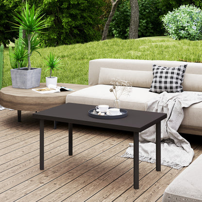 Metal Garden Coffee Table, Rectangular Outdoor Side Table with Woodgrain Tabletop, Foot Pads for Outside, Garden, Balcony