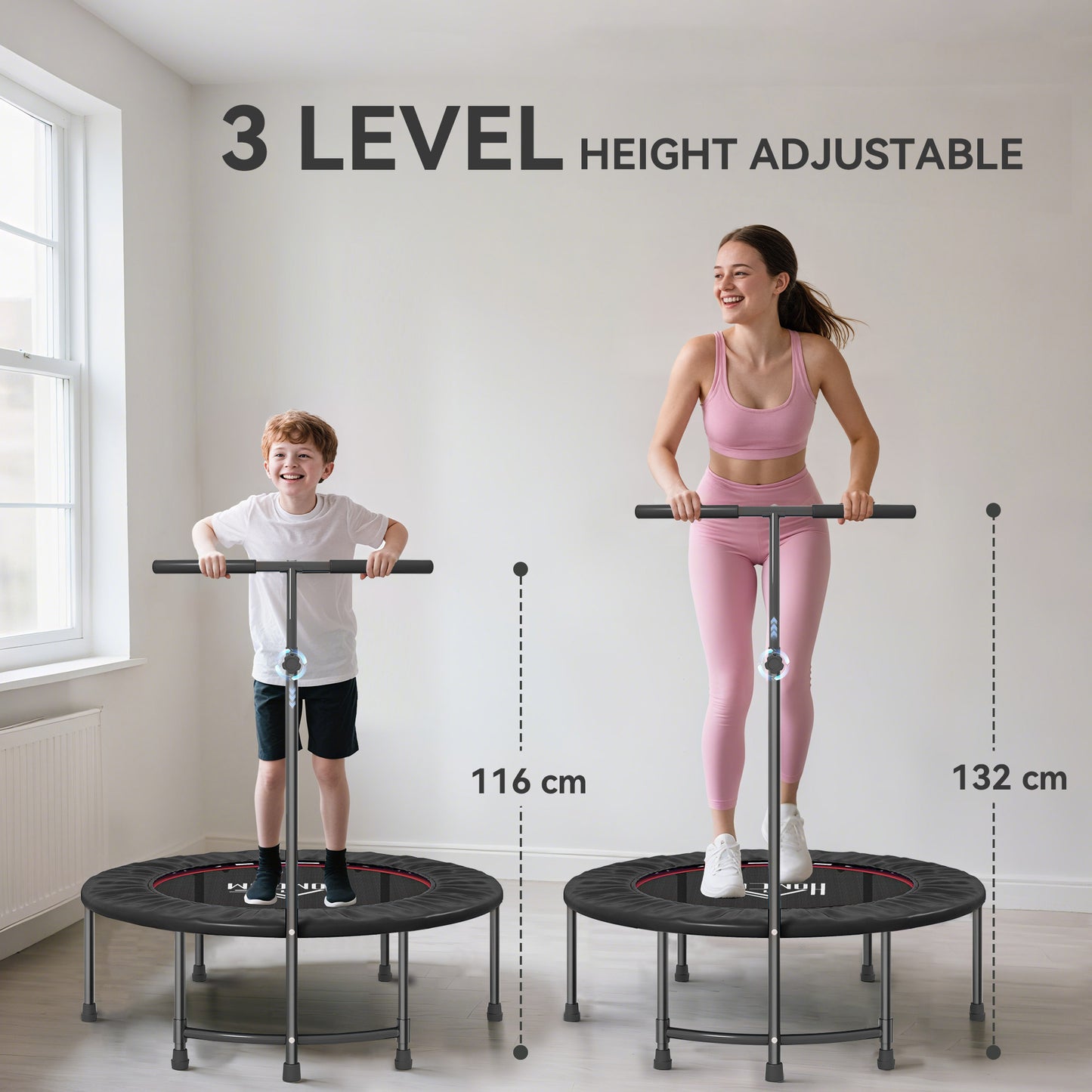40" Fitness Trampoline with Adjustable Handle, Rebounder Trampoline, Mini Jumper for Indoor Exercise Workout, Black