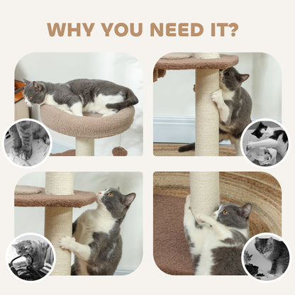 Cat Tree for Indoor Cats, 88cm Cat Tower with Sisal Scratching Post, Hanging Ball, Large Cat Perch, Stairs, Brown