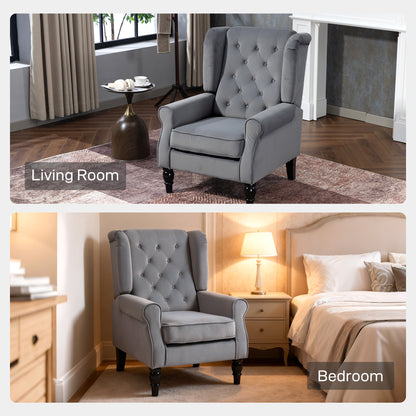 Wingback Accent Chair, Retro Upholstered Button Tufted Occasional Chair for Living Room and Bedroom, Light Grey