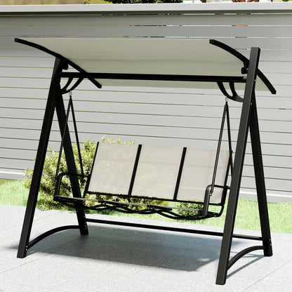 3 Seater Swing Chair, Garden Swing Bench with Adjustable Tilting Canopy, Breathable Mesh Seat 360 kg Capacity, White