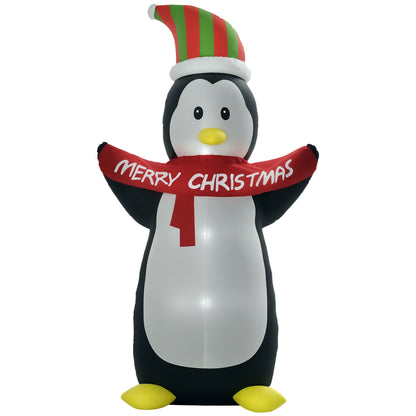 8ft Inflatable Penguin & Christmas Banner Decoration Indoor Outdoor Weather-Resistant Shell Fun Cute