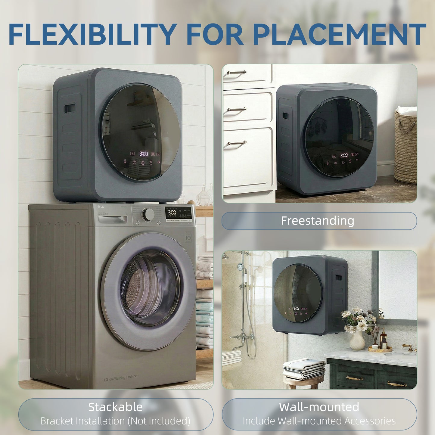 Vented Tumble Dryer, 4 kg Front Tumble Dryer with Stainless Steel Tub, 800W Compact Freestanding Grey