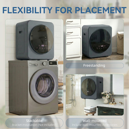Vented Tumble Dryer, 4 kg Front Tumble Dryer with Stainless Steel Tub, 800W Compact Freestanding Grey