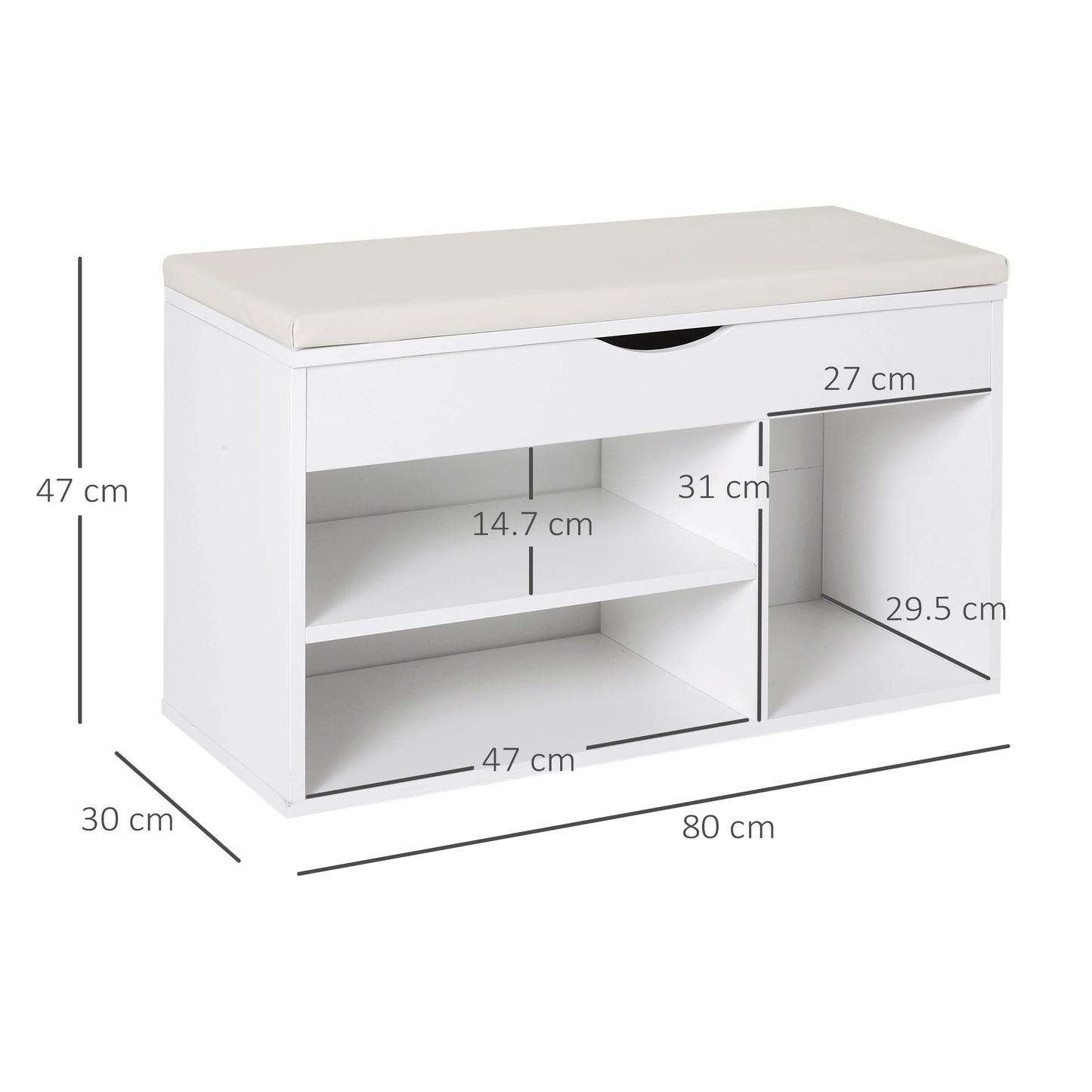 Wooden Shoes Cabinet Bench Hidden Storage Padded Seat Organiser Footwear Rack Hallway White 80 x 30 x 47 cm