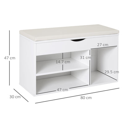 Wooden Shoes Cabinet Bench Hidden Storage Padded Seat Organiser Footwear Rack Hallway White 80 x 30 x 47 cm