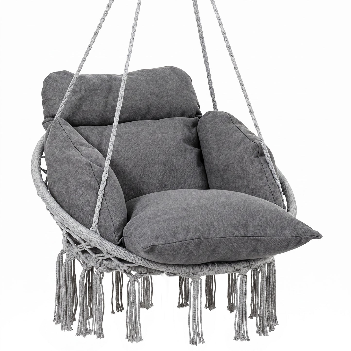 Hanging Chair Outdoor Hammock Chair with Soft Cushion, Cotton Rope Boho Style Swing Chair