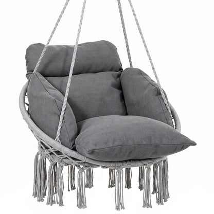 Hanging Chair Outdoor Hammock Chair with Soft Cushion, Cotton Rope Boho Style Swing Chair
