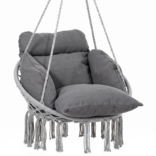 Hanging Chair Outdoor Hammock Chair with Soft Cushion, Cotton Rope Boho Style Swing Chair