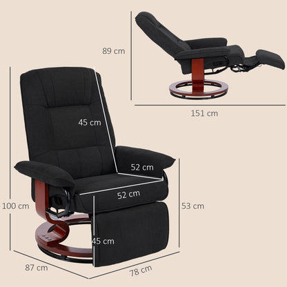 Reclining Swivel Chair, with Footrest - Black