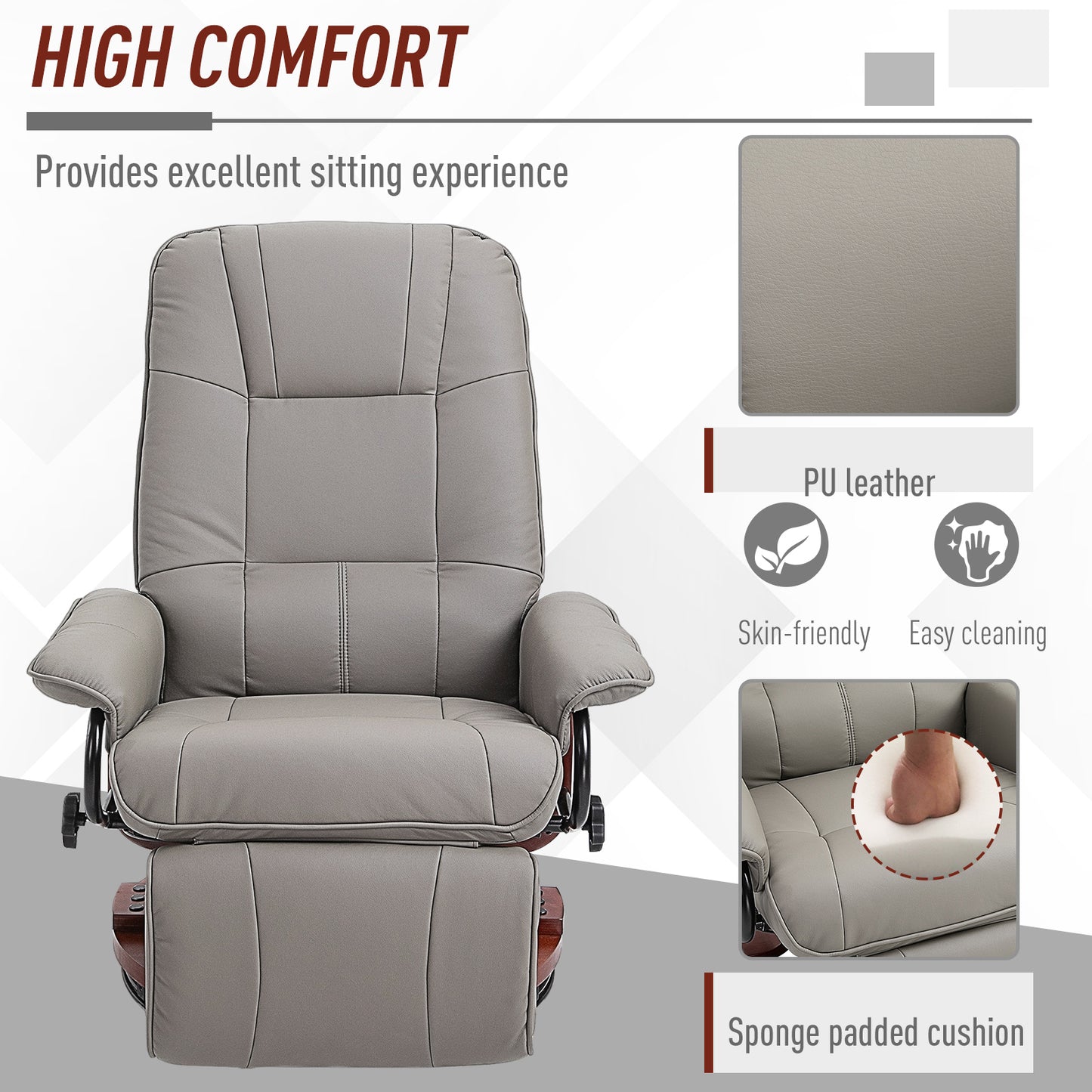 Reclining Swivel Chair, with Footrest - Grey