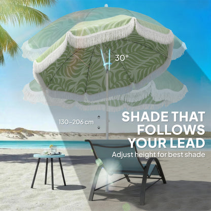 1.8 m Beach Umbrella Parasol with Sand Anchor, Portable Tilting Garden Parasol with Adjustable Height, Green