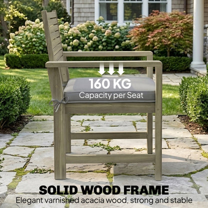 4 Seater Wooden Garden Furniture Set with Loveseat, Armchairs, Table, Acacia Wood Garden Sofa Set, Light Grey