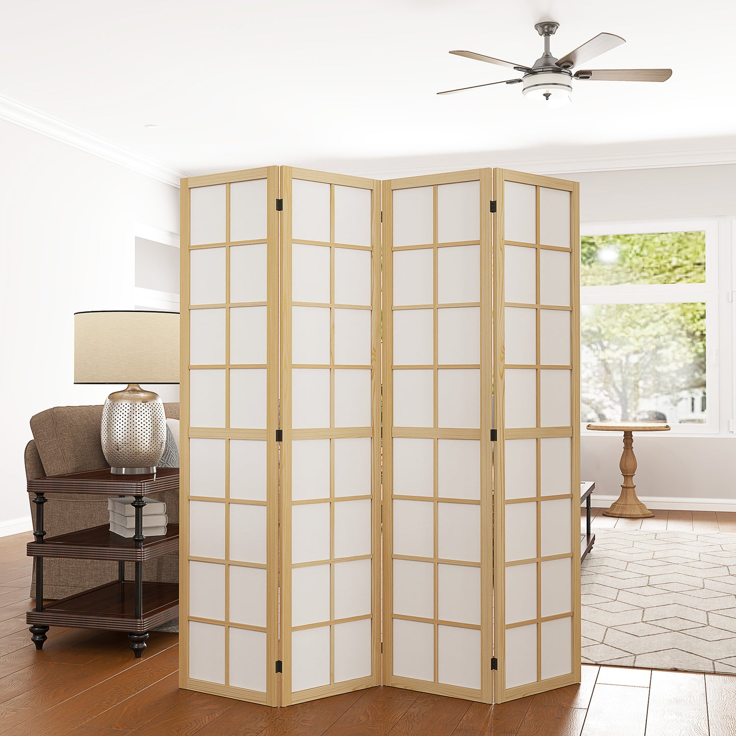 4 Panel Folding Room Divider, Freestanding Room Separator, Indoor Privacy Screen for Living Room, Bedroom, 160 x 170cm