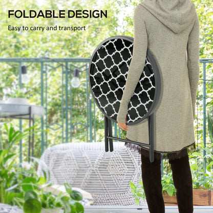 Φ45cm Garden Side Table, Outdoor Round Folding Patio Table with Imitation Marble Glass Top, Small Coffee Table