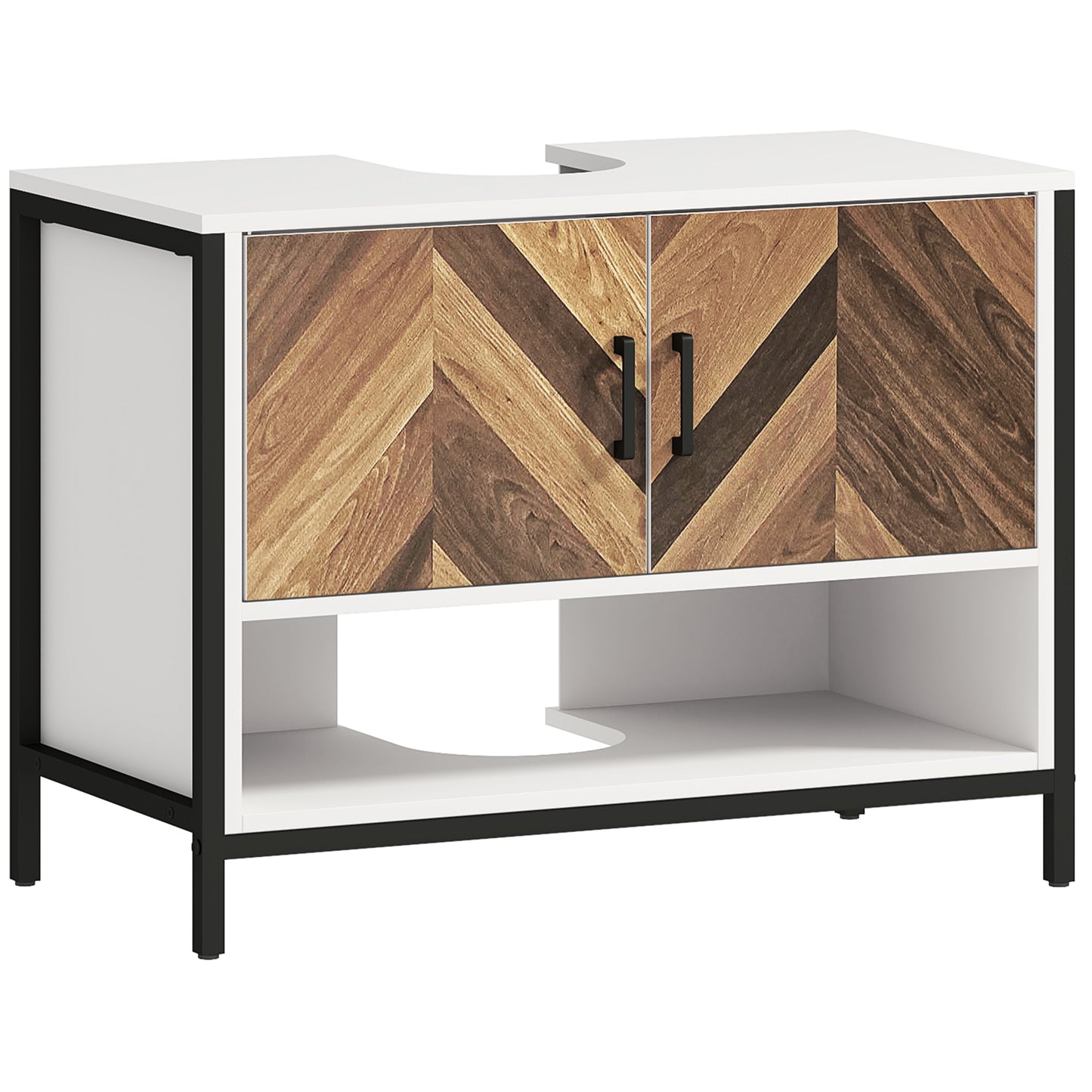 Under Sink Bathroom Cabinet, Rustic Under Sink Cabinet for Basin with or without Pedestal, Cream White and Walnut