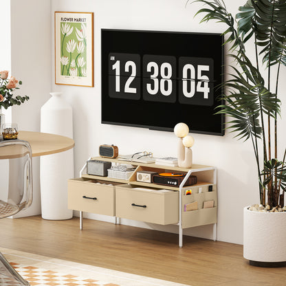 Industrial-Style TV Stand Cabinet - Natural Wood Finish