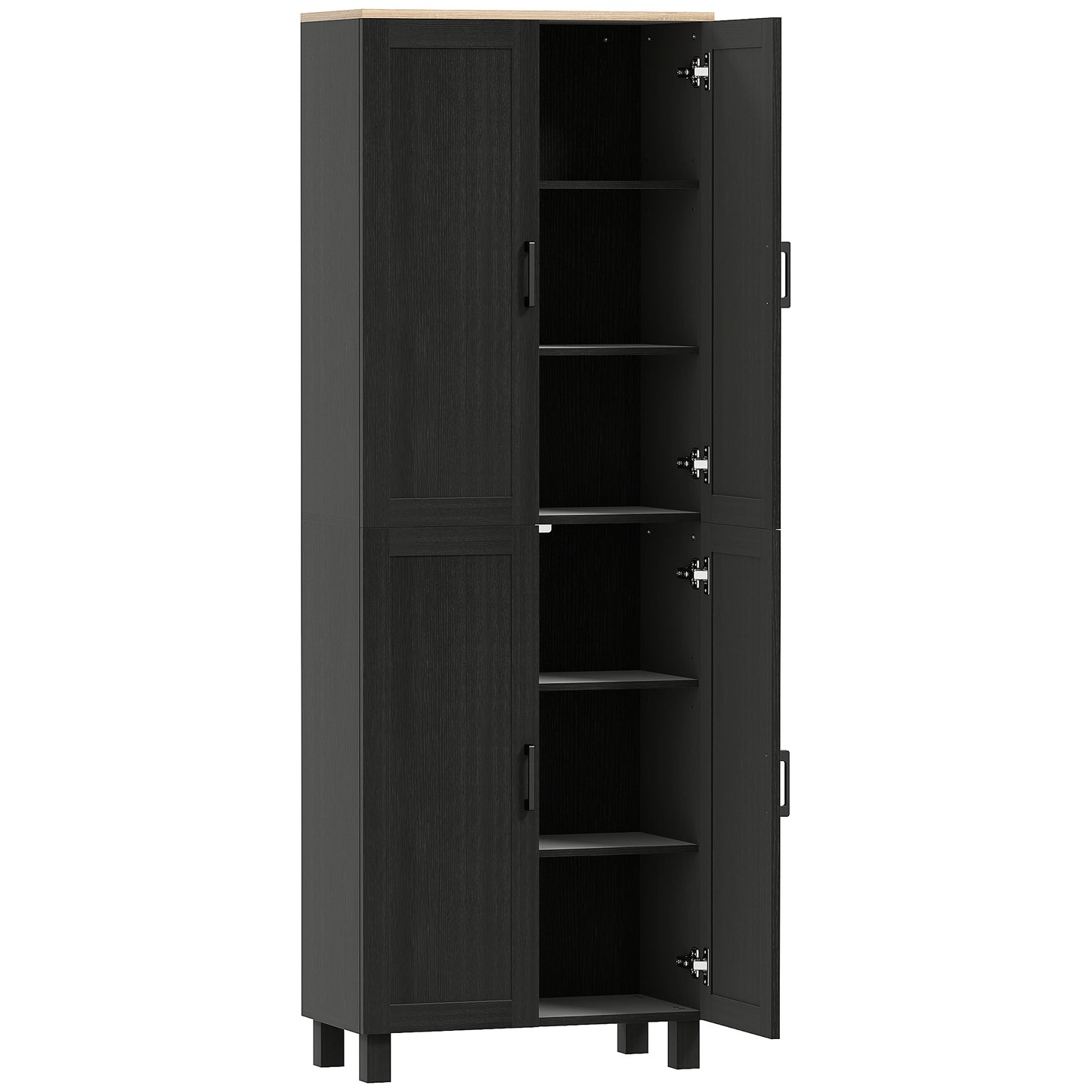 Freestanding Kitchen Cupboard, 4-Door Storage Cabinet with Adjustable Shelves, Modern Kitchen Pantry, 170cm, Black