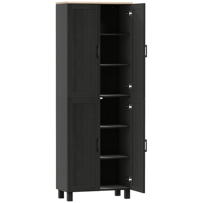 Freestanding Kitchen Cupboard, 4-Door Storage Cabinet with Adjustable Shelves, Modern Kitchen Pantry, 170cm, Black