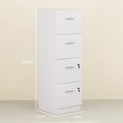 Four-Drawer Lockable Filing Cabinet - White Wood Effect