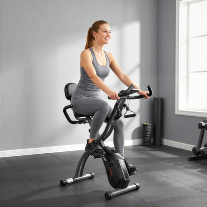 4-In-1 Folding Exercise Bike with Resistance Bands, Bluetooth App, 8-Level Magnetic Resistance, LCD Display, Black