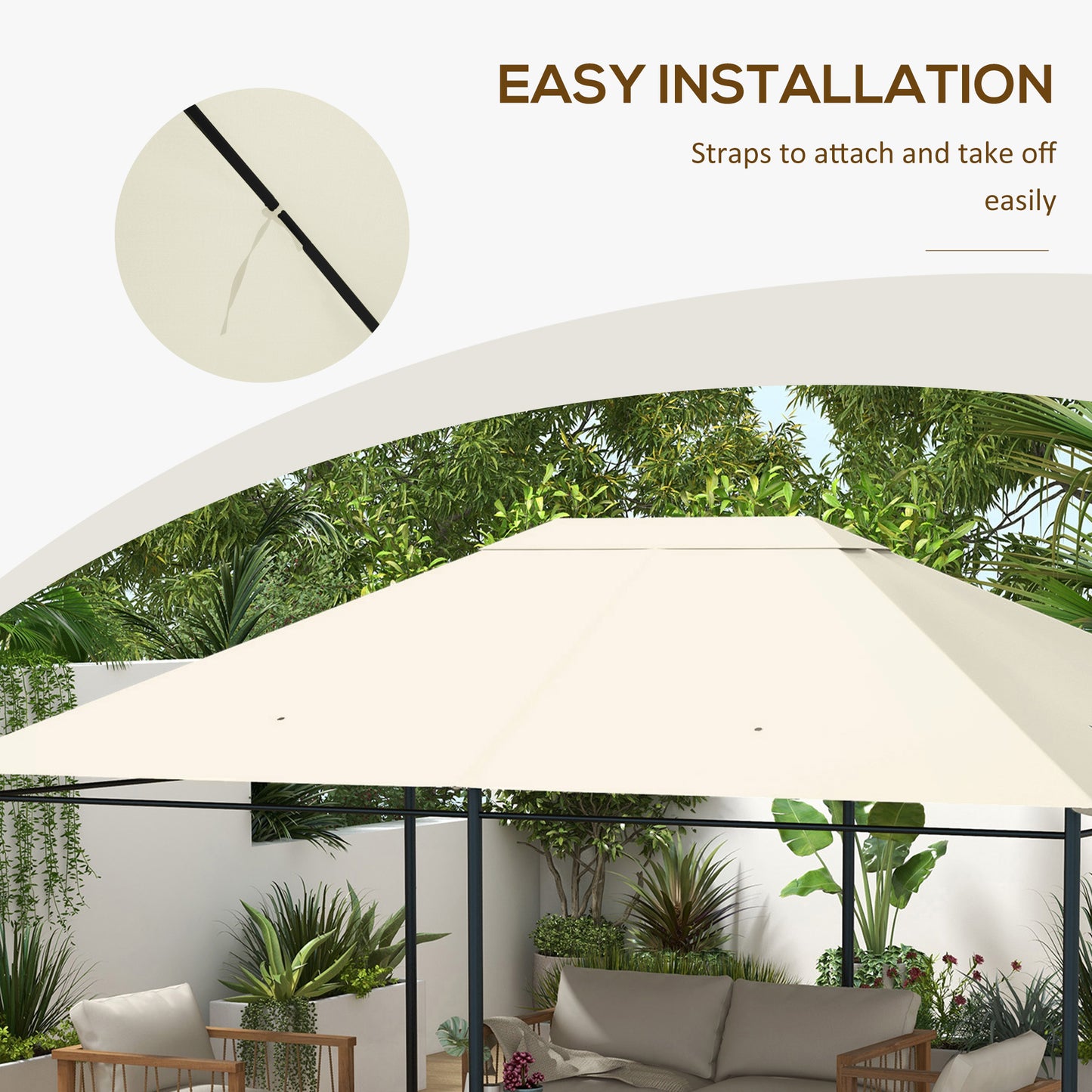 3 x 4m Gazebo Canopy Replacement Cover, Gazebo Roof Replacement (TOP COVER ONLY), Cream White